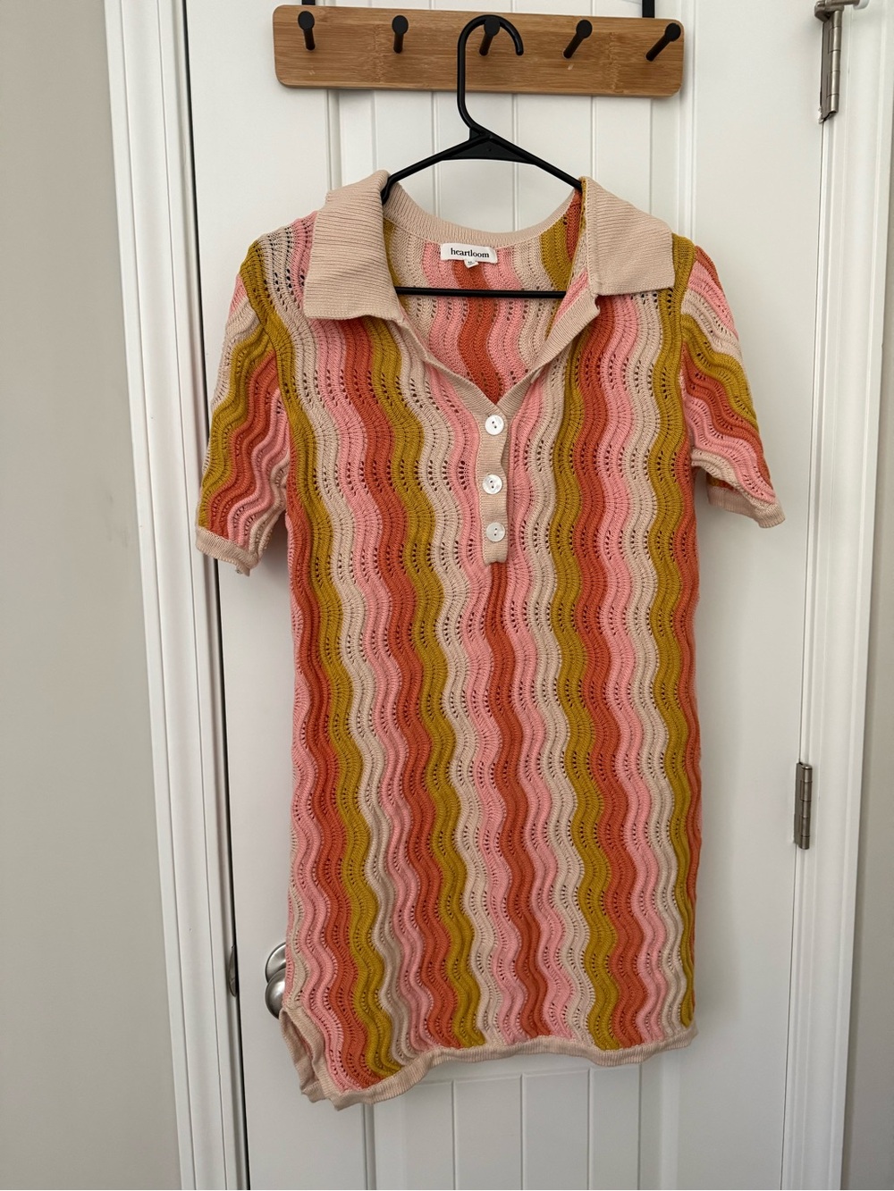 Heartloom Pink, Mustard & Coral Wave Knit Polo Dress